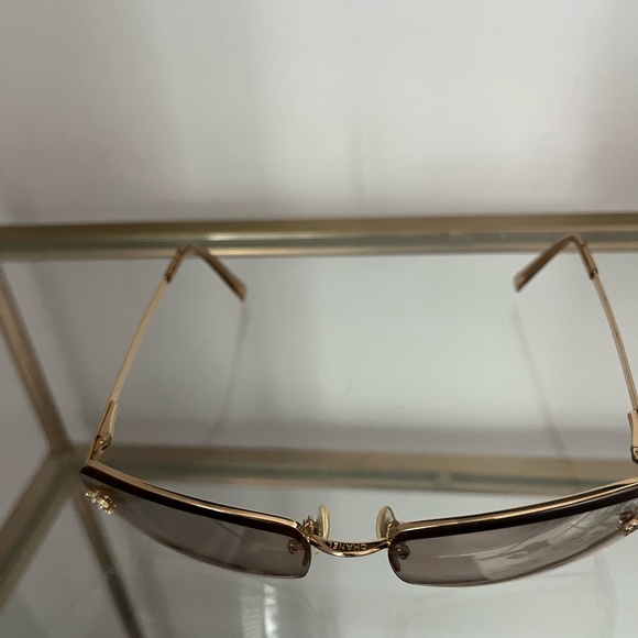 Authentic Chanel Y2K Rhinestone CC Light Brown Tinted Rimless Sunglasses - Picture 3 of 13